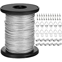 Alambre de Colgar Foto con 20 Piezas de Anilla en D con Tornillos- 20 Piezas de Mangas de Aro de Crimpado de Alumino- 1…